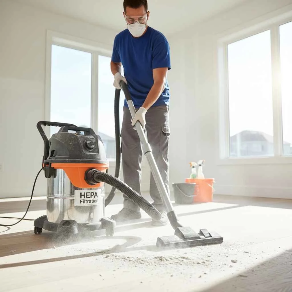 HEPA vacuum used during post-construction cleaning