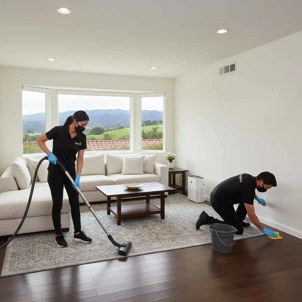 Living room deep cleaning in progress