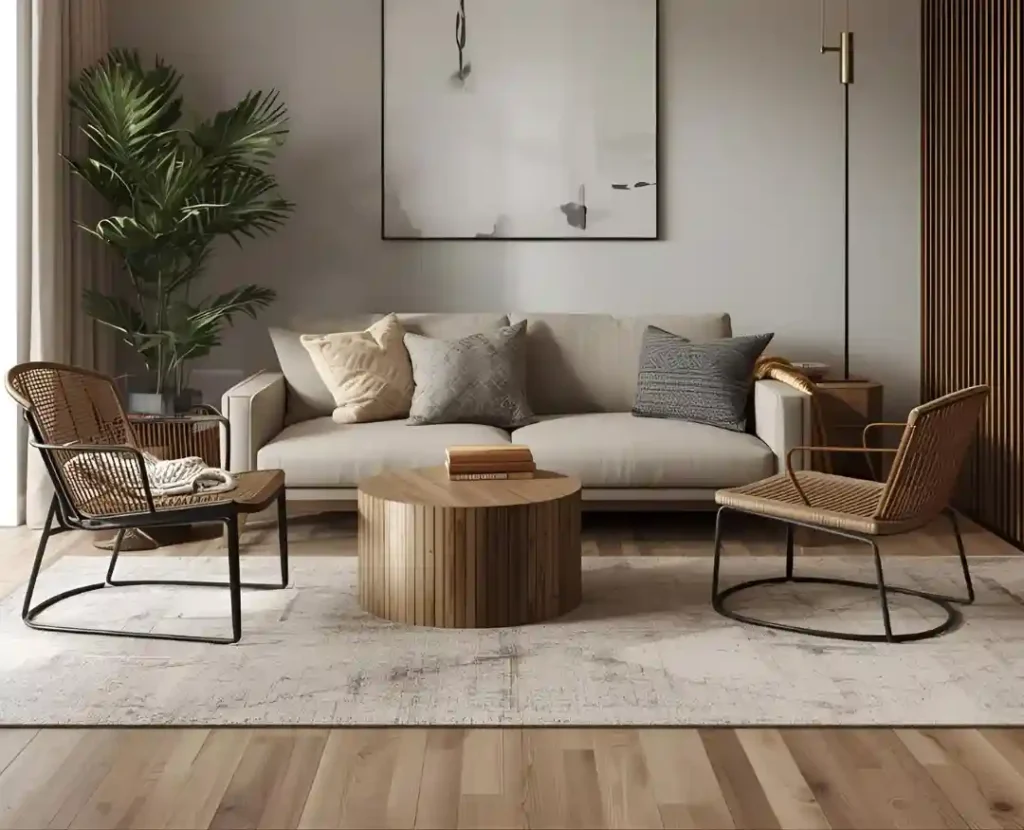 couch and two chairs in tv lounge