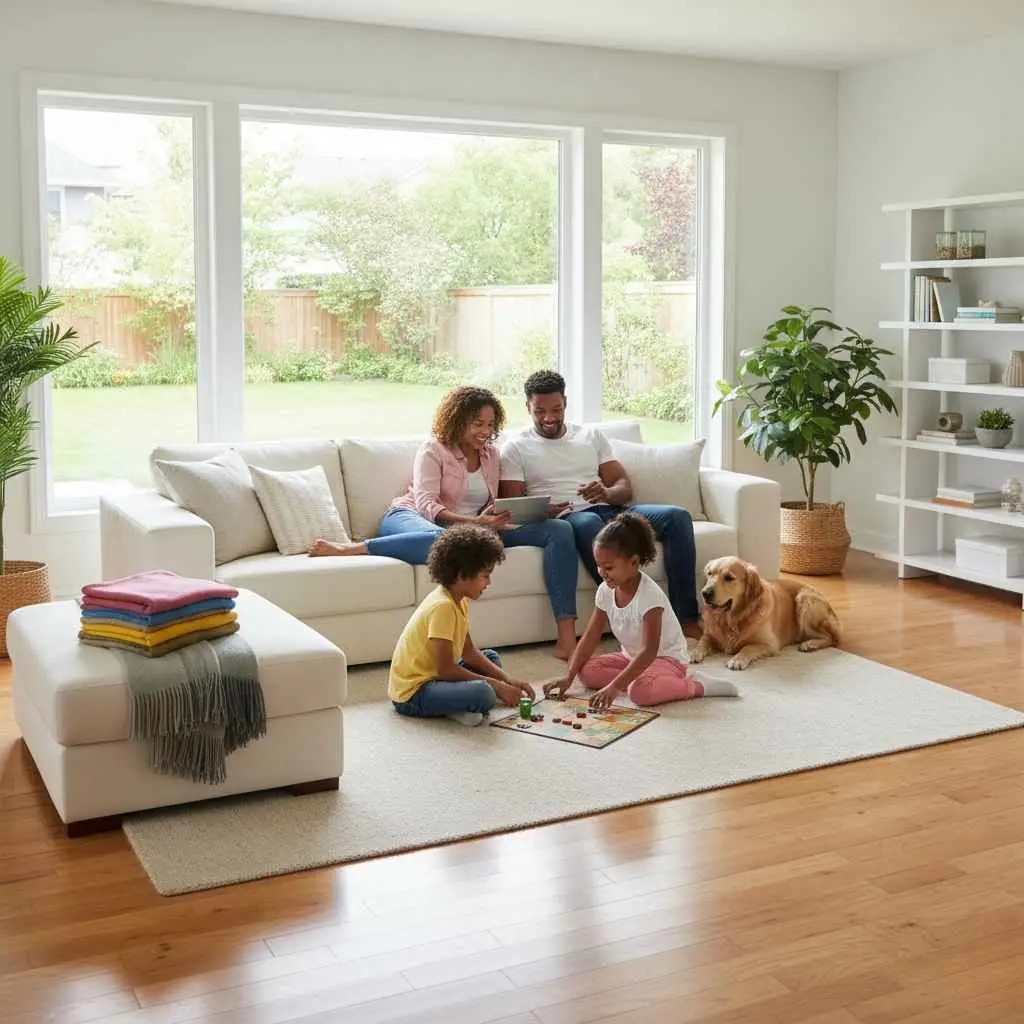 relaxed family enjoying a clean home