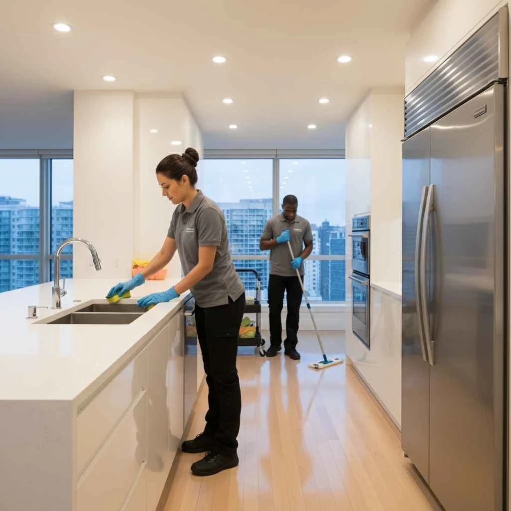 spotless kitchen being professionally cleaned
