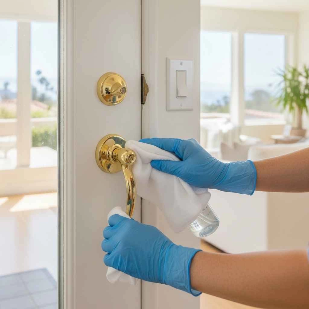 Cleaner disinfecting door handles and switches