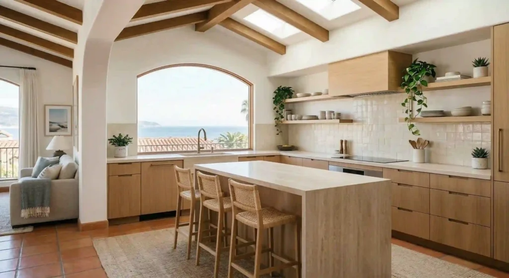 bright, clean kitchen with natural materials and a minimalist look