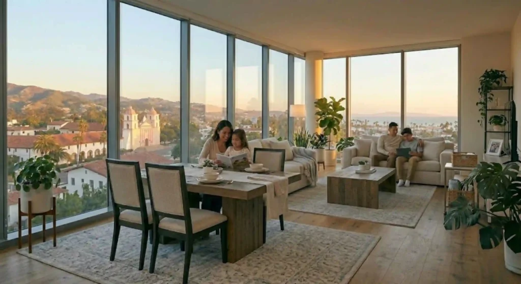 family relaxing in a clean home