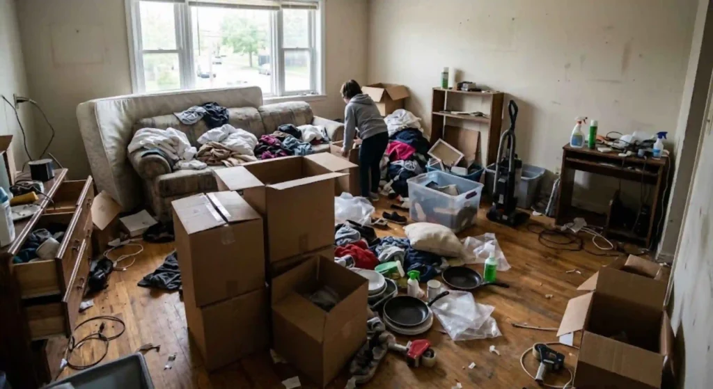 messy apartment during move-out