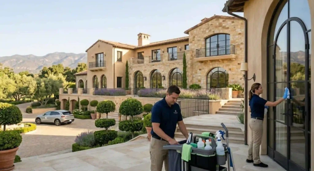 Luxury Montecito home exterior with professional residential cleaning service