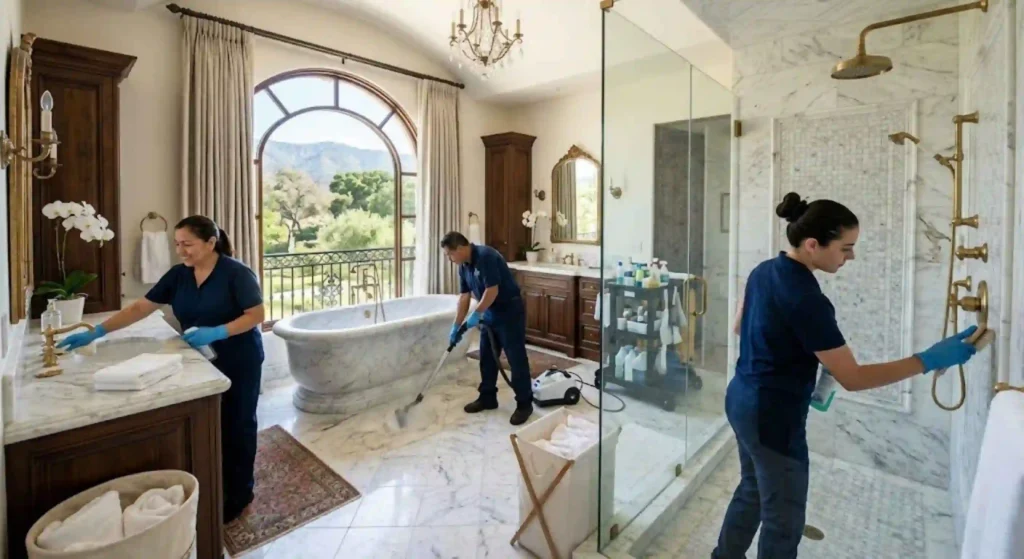 Detailed bathroom deep cleaning service in a Montecito luxury home